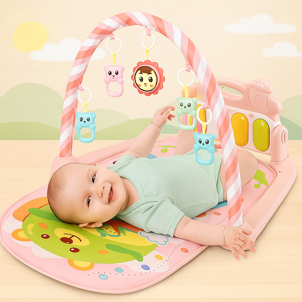 Musical Baby Play Gym With Piano – Tummy Time Mat With Lights & Animal Sounds