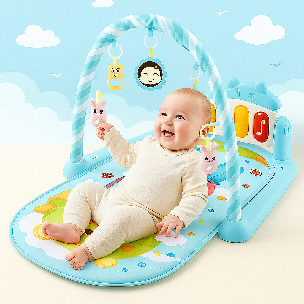Musical Baby Play Gym With Piano – Tummy Time Mat With Lights & Animal Sounds