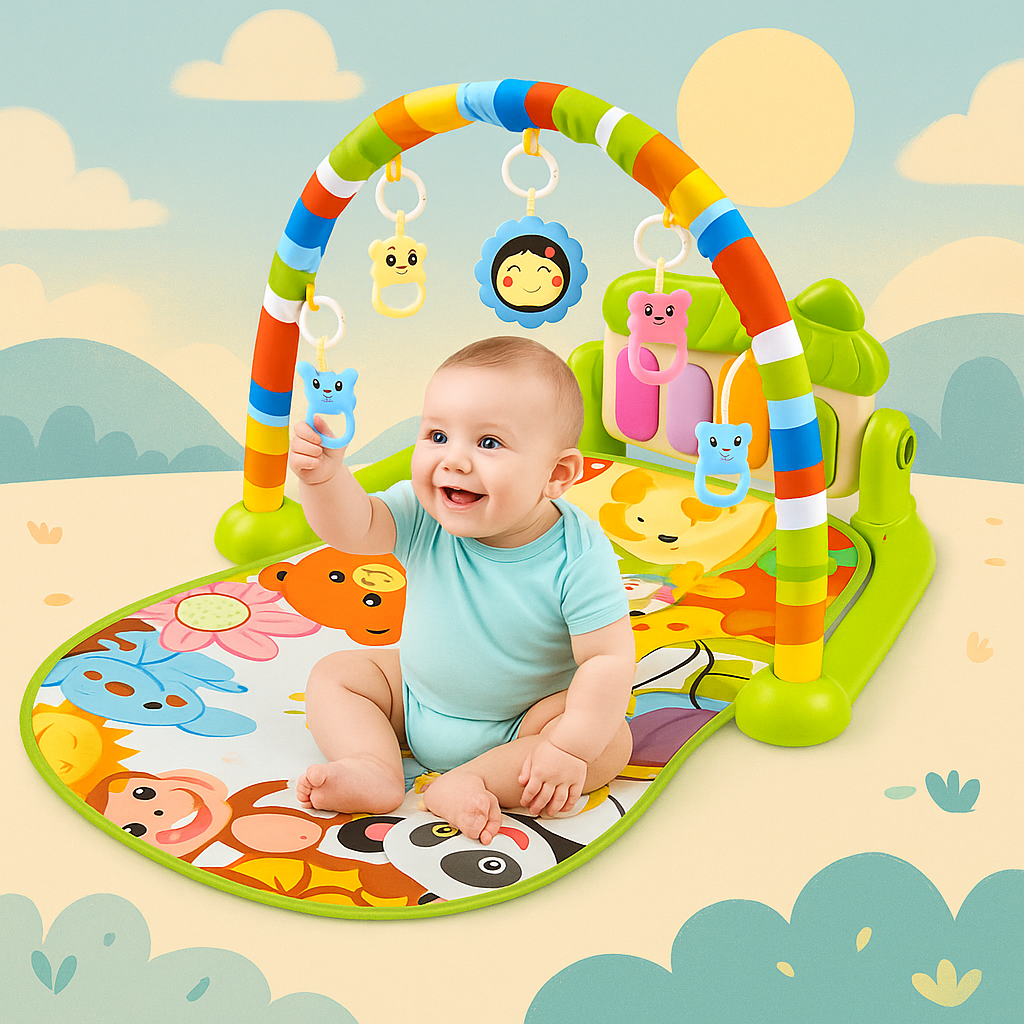 Musical Baby Play Gym With Piano – Tummy Time Mat With Lights & Animal Sounds