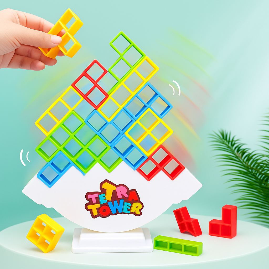 Tumbling Tetris Tower β Balance Game for Kids & Family Fun