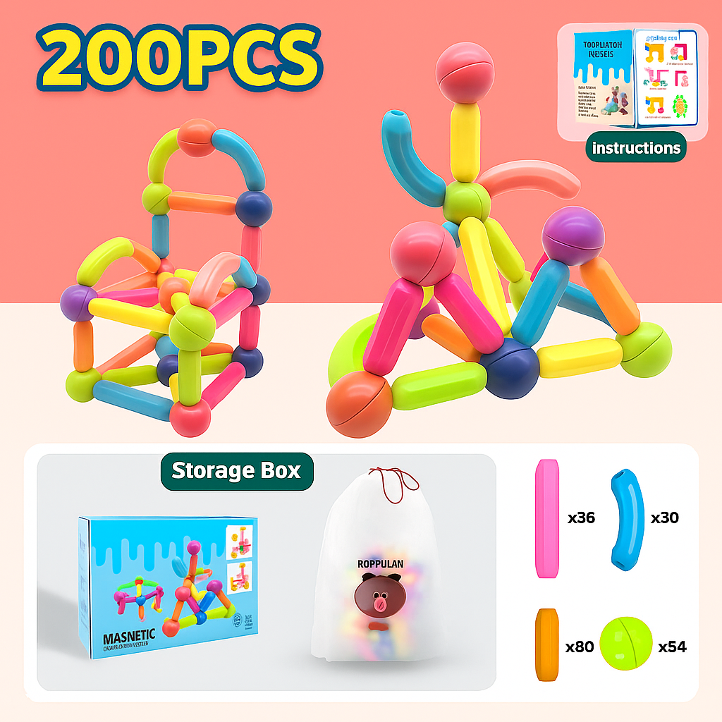 Magnetic Building Sticks Set – Large Pieces STEM Toy