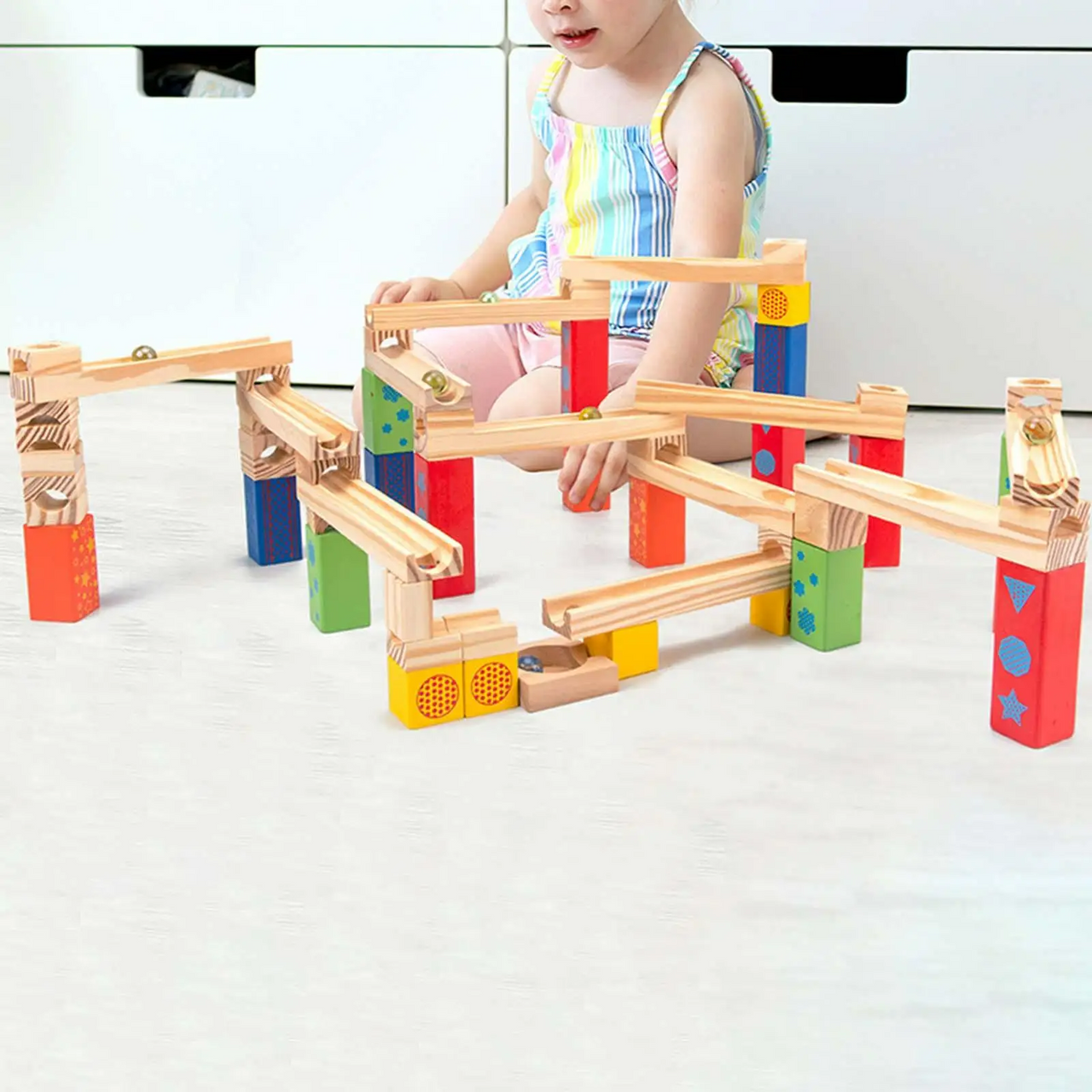 Toystar EcoToys BuildRoller | Discover, build and learn - Endless Wooden Marble Track - Ontdek, bouw en leer - Endeloze Ho...
