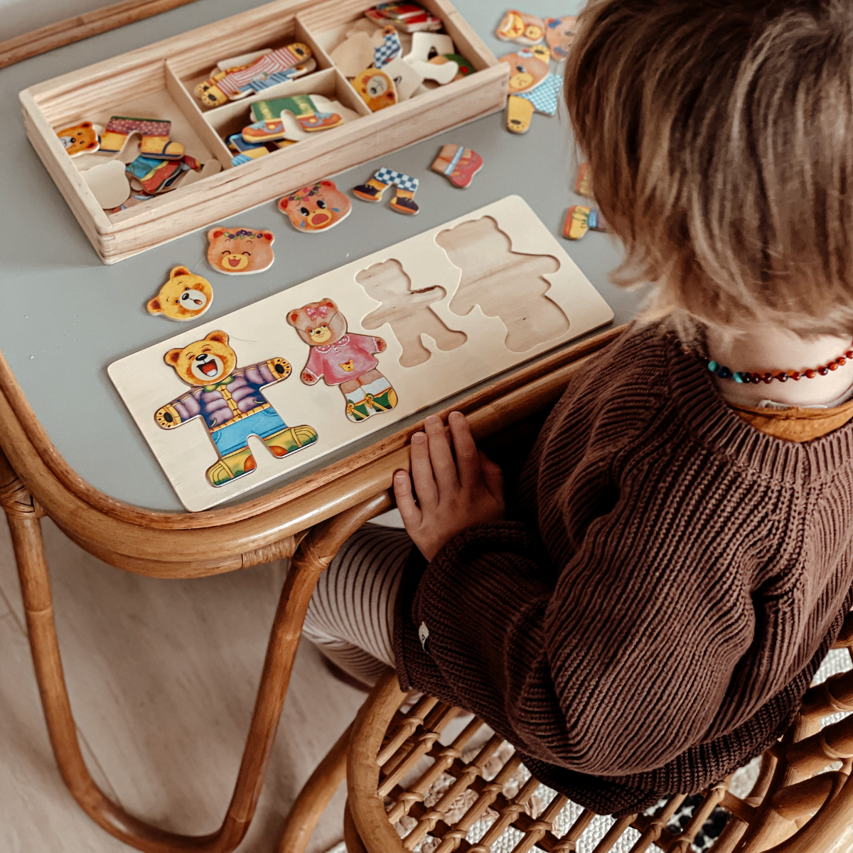 Toystar EcoToys Cartoon Bear Clothing Puzzle | Educational Wooden Game - Learn with Clothes Changes - Educatief Houten Spe...