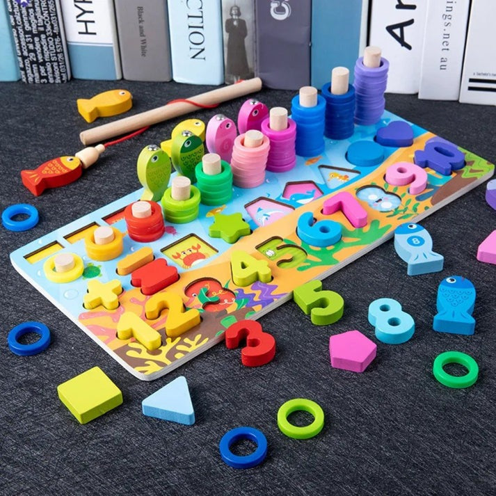 Toystar EcoToys NumPuzzle | Learning to count with fun - Wooden Montessori number puzzle & fishing game - Leren tellen met...