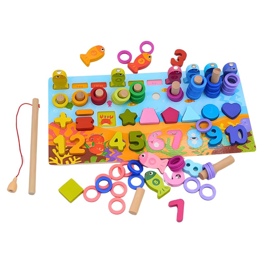 Toystar EcoToys NumPuzzle | Learning to count with fun - Wooden Montessori number puzzle & fishing game - Leren tellen met...