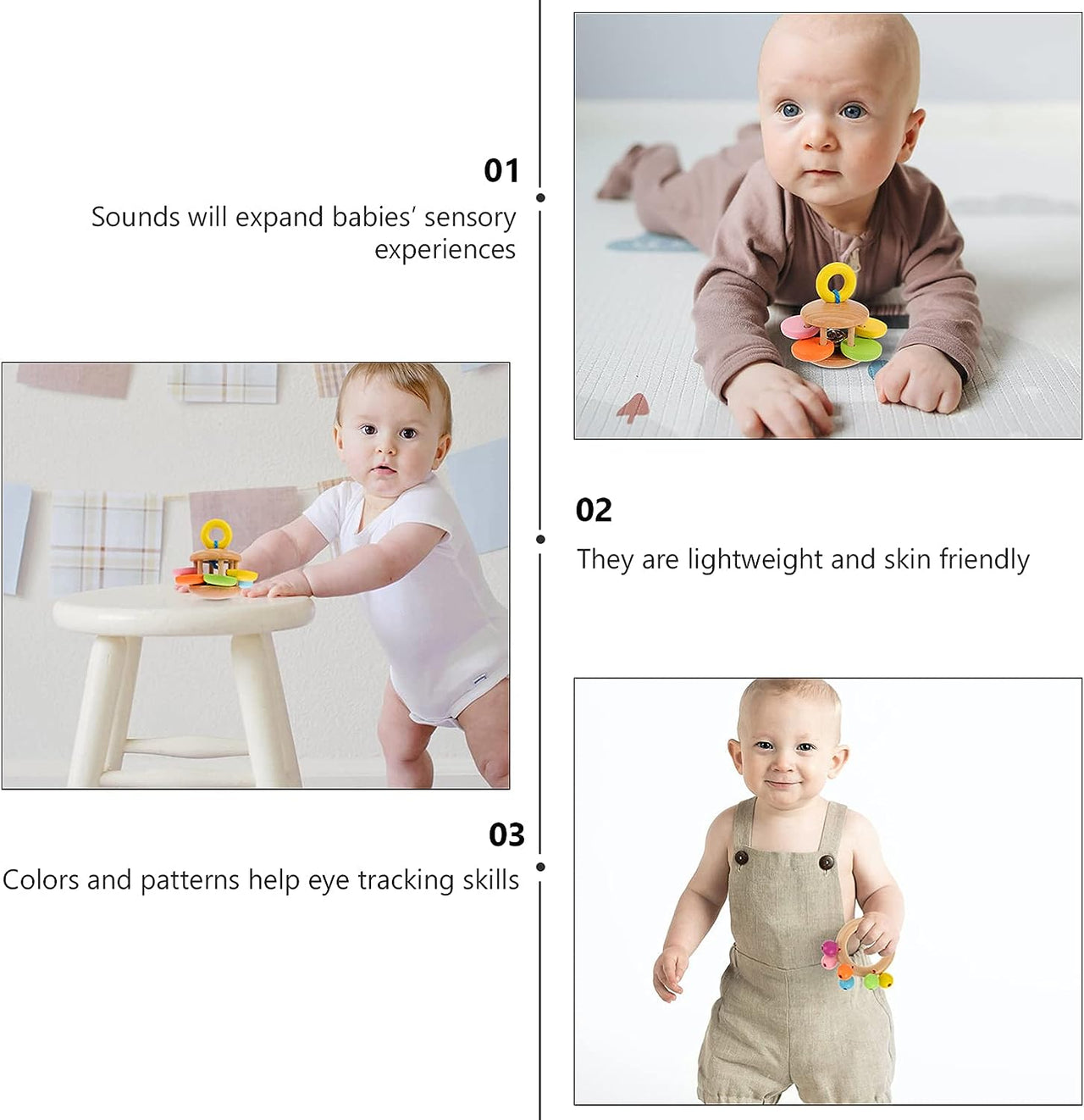 Toystar Ecotoys RattlePlay | Sensory fun for little ones - Montessori Wooden Rattles - Sensorisch plezier voor kleintjes -...