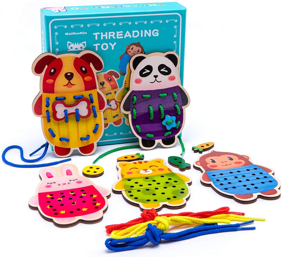 Toystar Ecotoys Lace & Learn | Creative threading - Montessori Wooden Animal Sewing Cards! - Creatief rijgen - Montessori ...