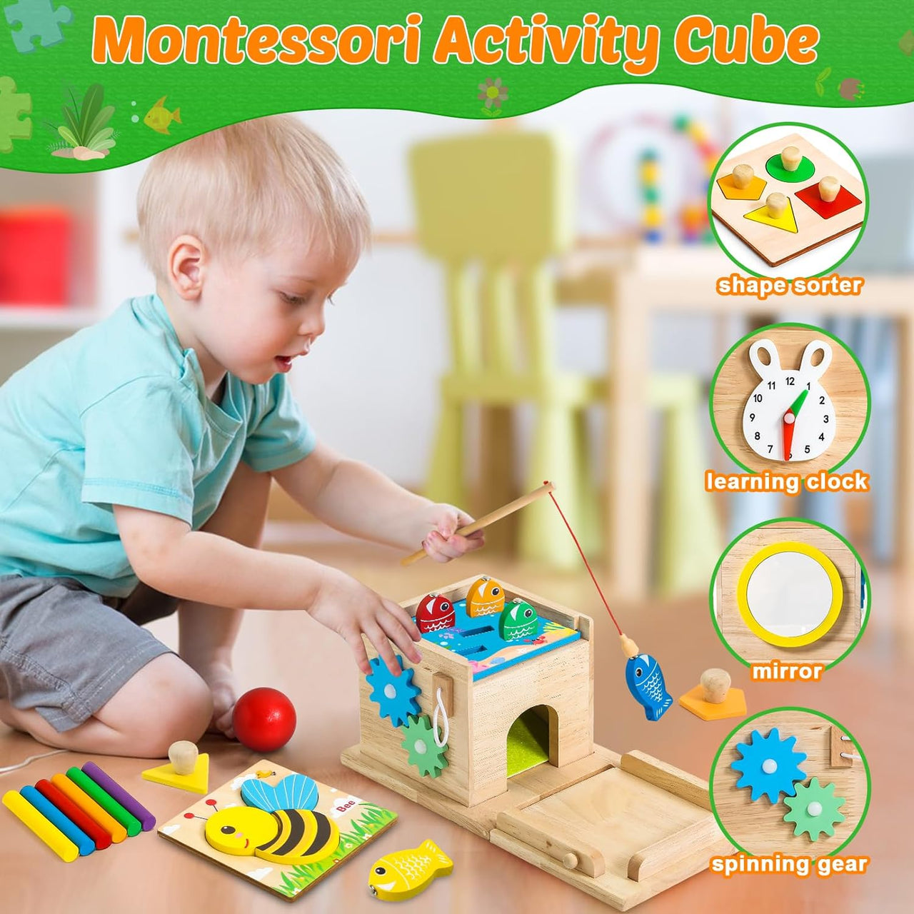 Toystar EcoToys EduPlay Box | Encourage learning and discovery - Montessori Wooden Playset - Stimuleer leren en ontdekken ...