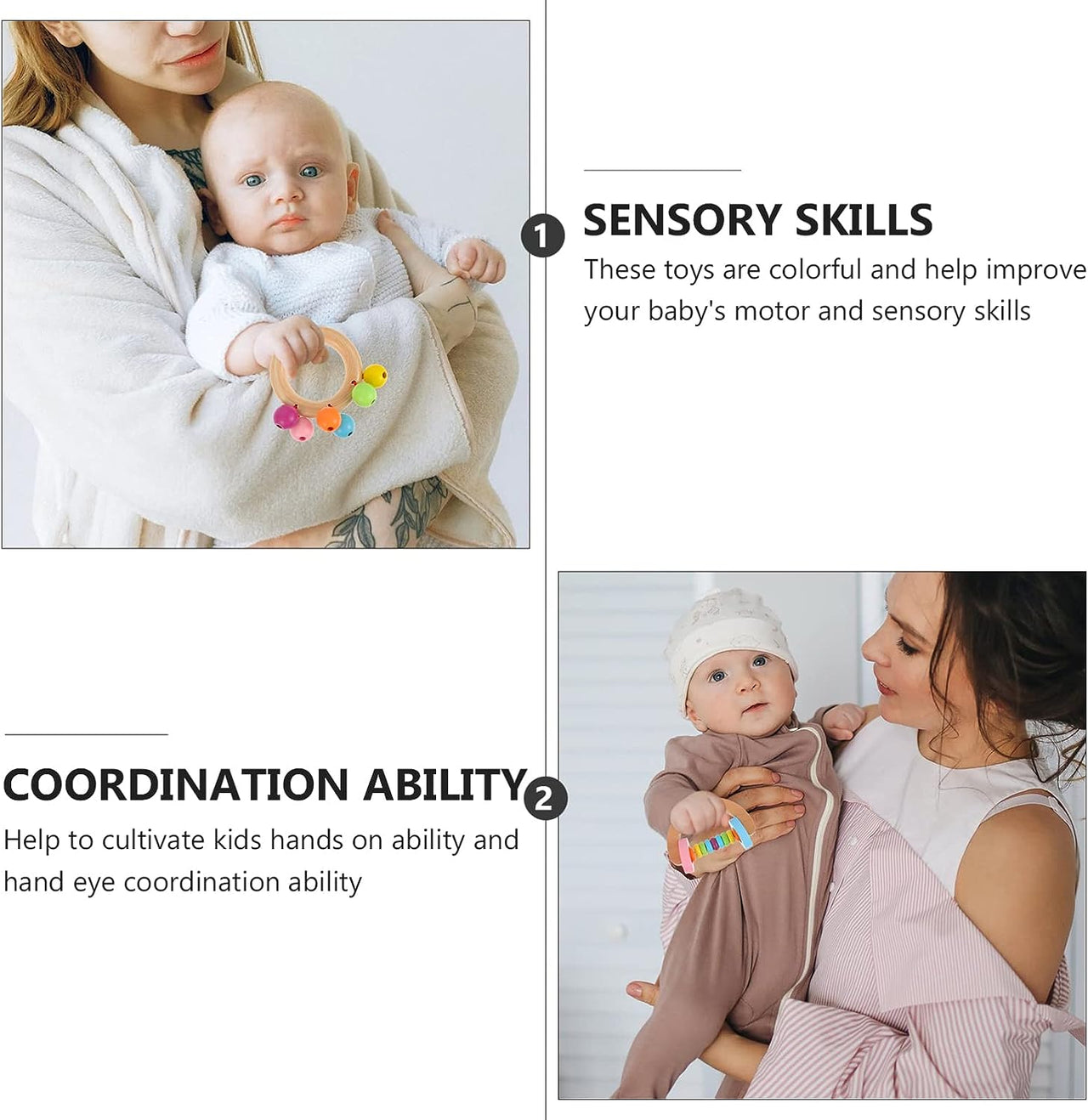 Toystar Ecotoys RattlePlay | Sensory fun for little ones - Montessori Wooden Rattles - Sensorisch plezier voor kleintjes -...