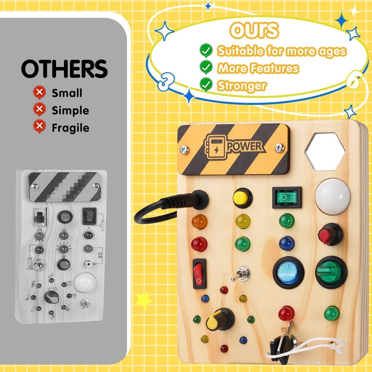 Toystar EcoToys GlowSwitch | Develop your Toddler's Creativity - Montessori LED Wooden Game Board - Ontwikkel de Creativit...
