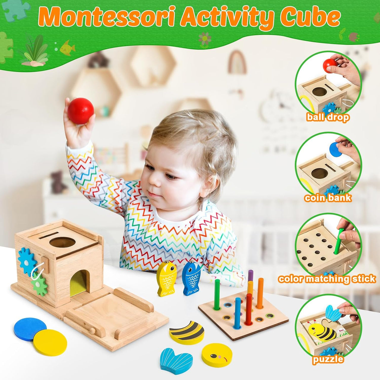 Toystar EcoToys EduPlay Box | Encourage learning and discovery - Montessori Wooden Playset - Stimuleer leren en ontdekken ...