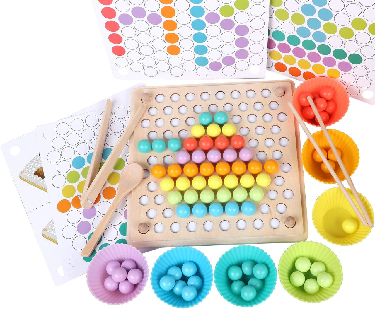 Toystar Ecotoys Grip & Play | Fine motor skills and learning fun - Wooden bead board with tweezers game for educational de...