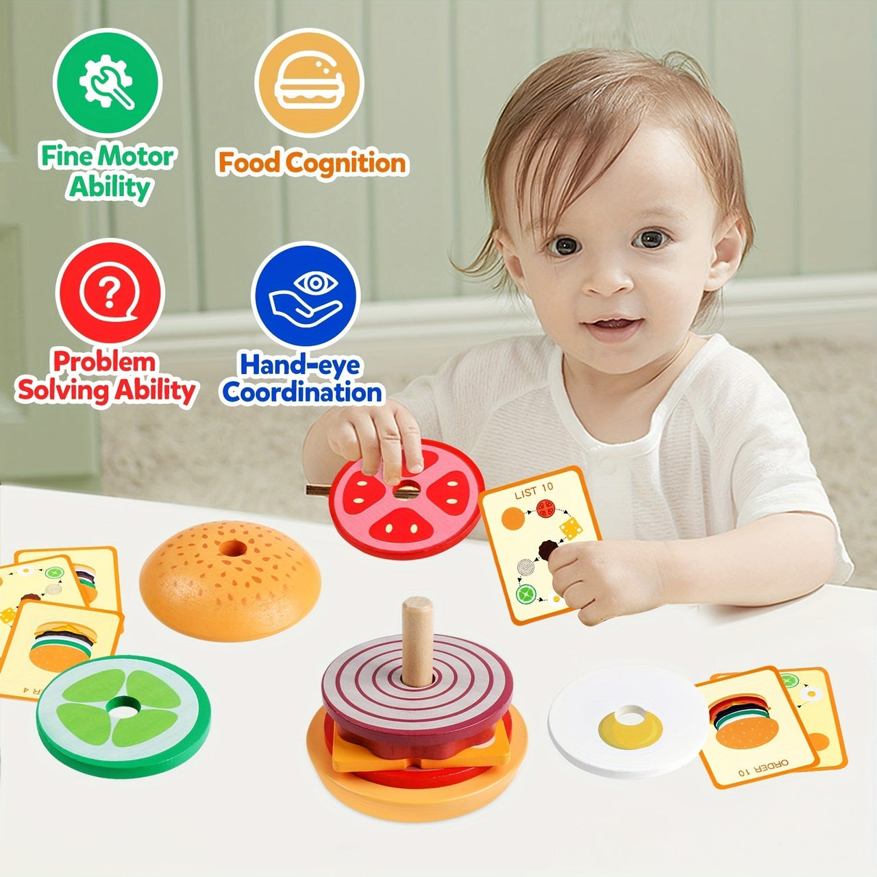 Toystar Ecotoys BurgerMaster | Playful Stacking - Educational Montessori Stacking Toys for Toddlers and Preschoolers - Spe...