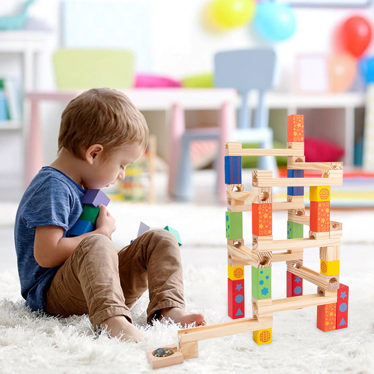 Toystar Ecotoys MarbleMaster | Creative Fun - Wooden Marble Track Building Toys - Creatief Plezier - Houten Knikkerbaan Bo...