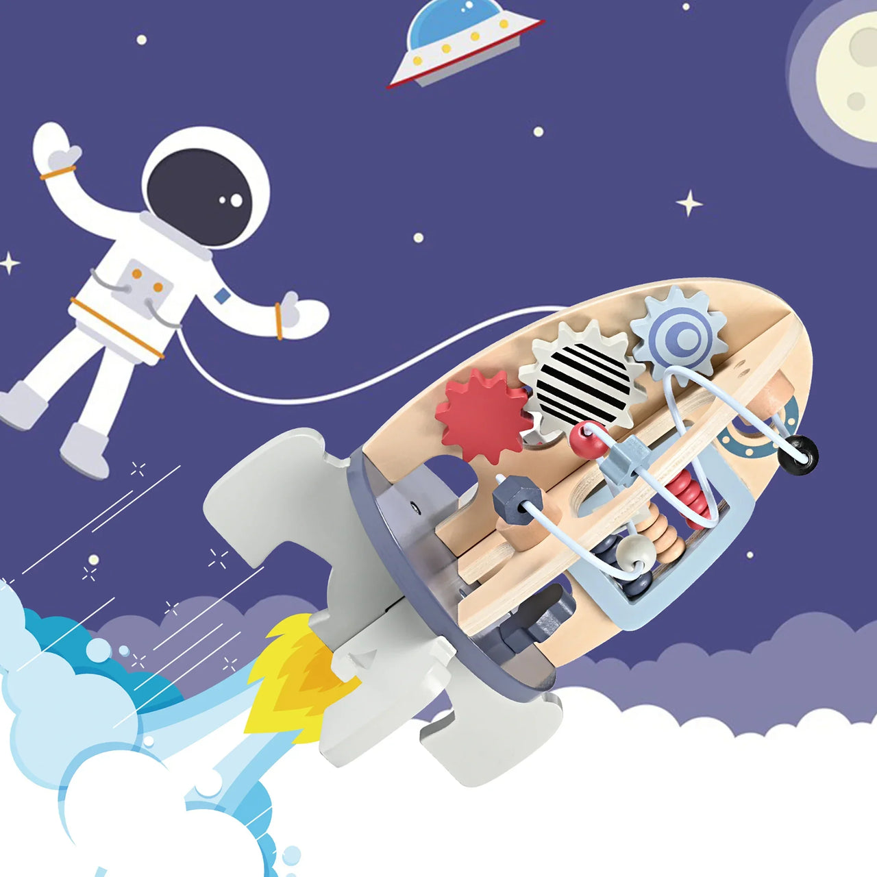 Toystar RocketQuest | Space adventure for little ones - Wooden activity cube with sensory toys - Ruimteavontuur voor klein...