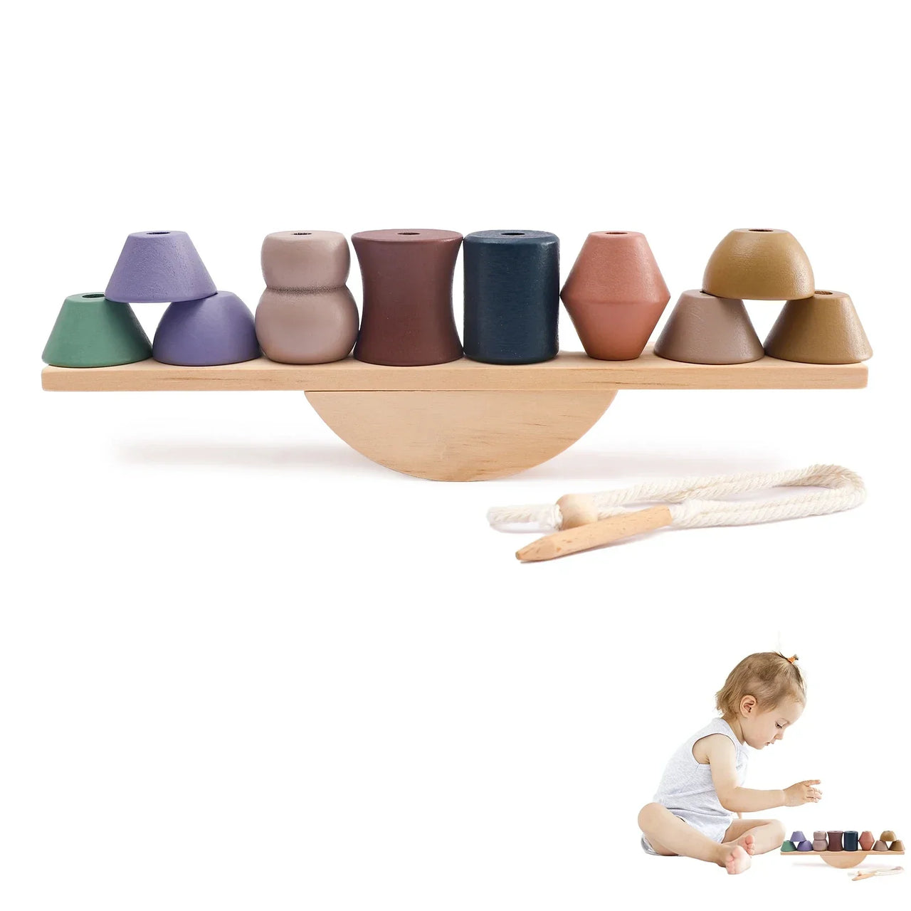 Toystar ForestBalance | Stack, string and play - Wooden balancing game with forest animals - Stapel, rijg en speel - Houte...