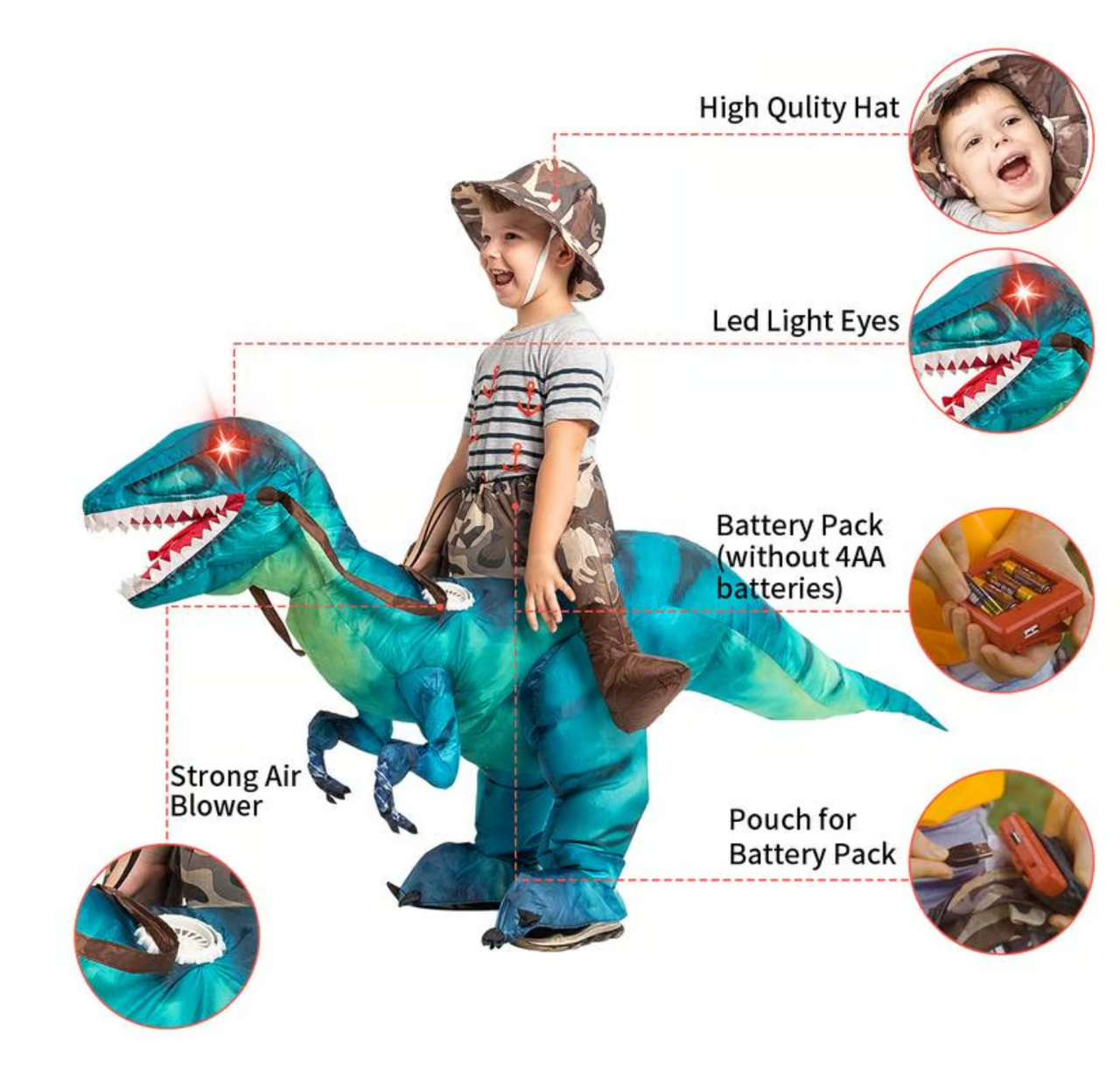 Toystar RaptorRun | Inflatable dinosaur costume - Cool dress-up fun for every adventure - Opblaasbaar dinosaurus kostuum -...