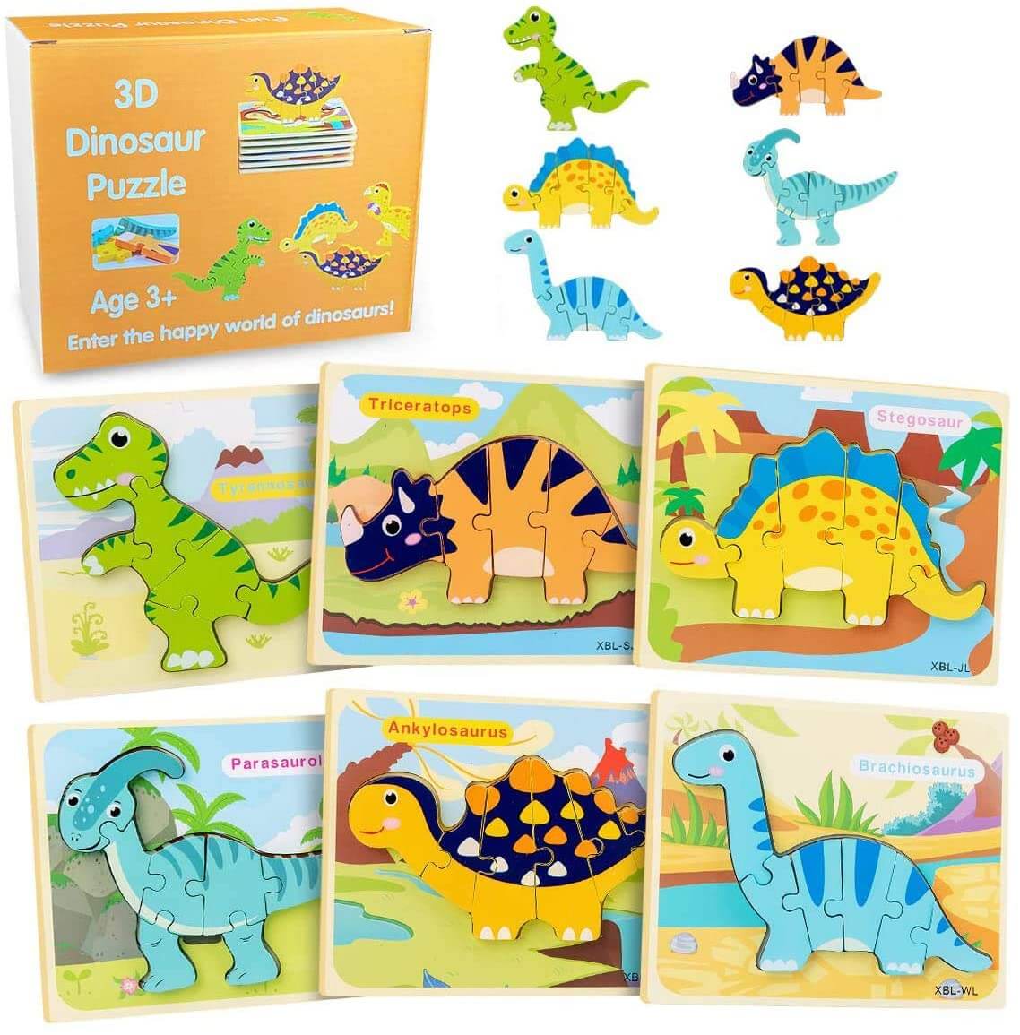 Toystar Ecotoys DinoPuz | Prehistoric fun - Wooden Dinosaur Puzzle Set - Prehistorisch plezier - Houten Dinosaurus Puzzelset