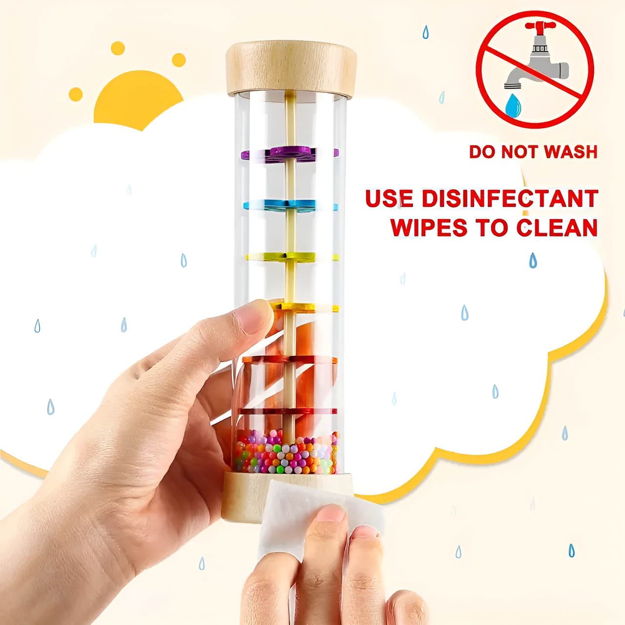 Toystar Ecotoys RainTune | Soothing rain music toy - Montessori Wooden Rain Rattle! - Rustgevend regenmuziek speelgoed - M...