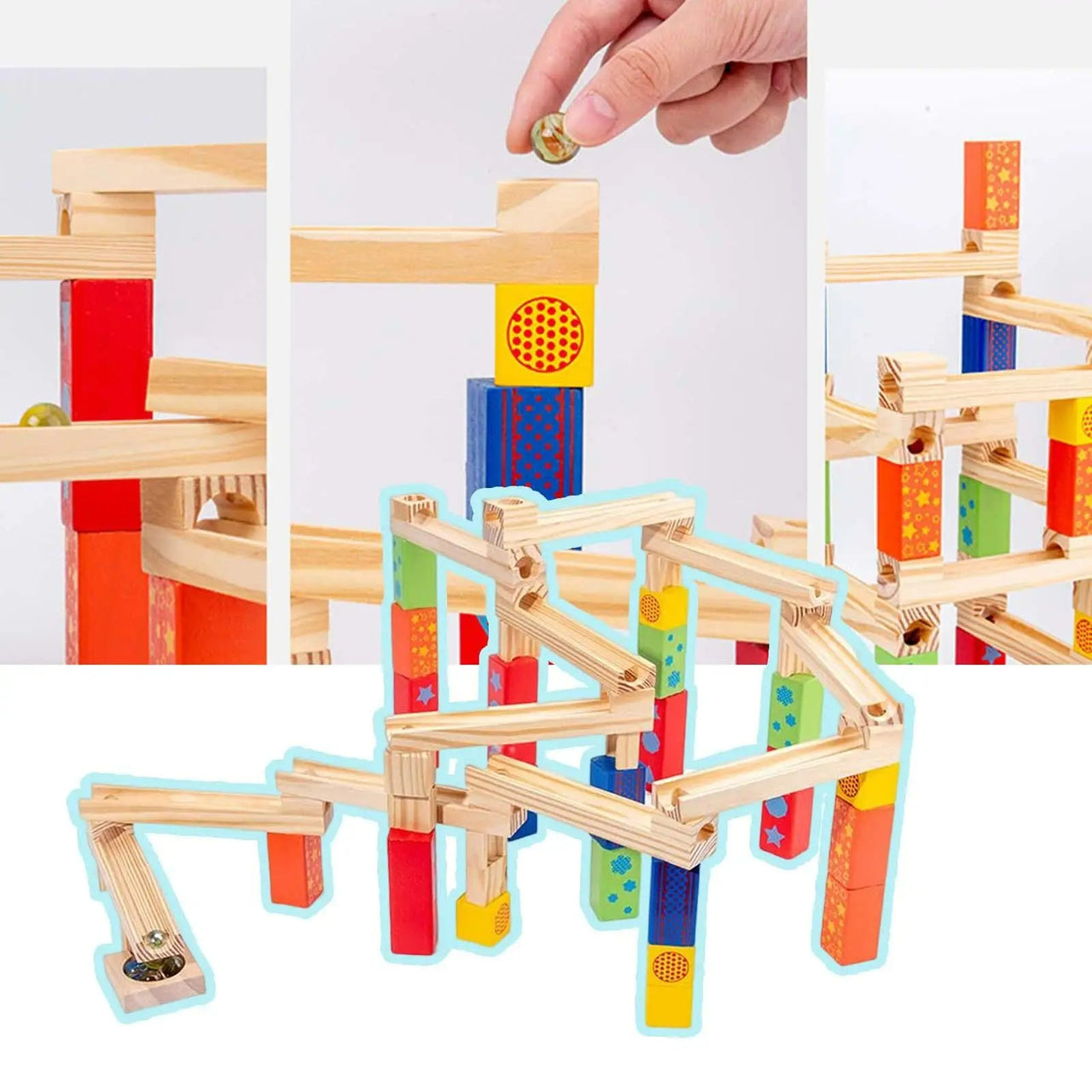 Toystar EcoToys BuildRoller | Discover, build and learn - Endless Wooden Marble Track - Ontdek, bouw en leer - Endeloze Ho...